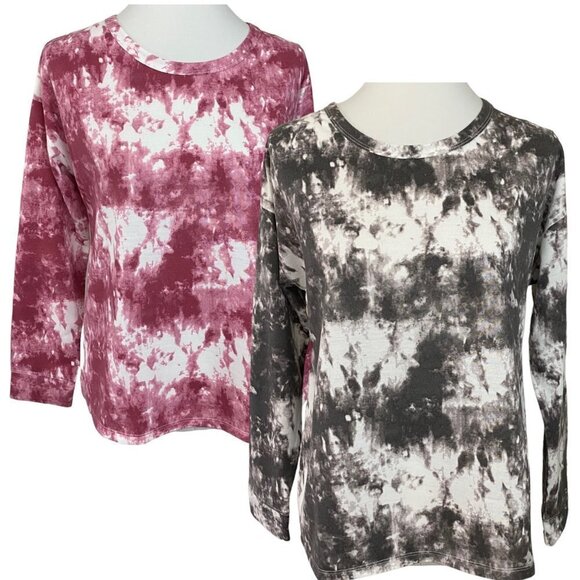 Anne Klein Lot of 2 Long Sleeve Sweatshirts Pink Black Tie Dye Print Small - Picture 1 of 10